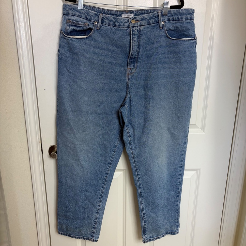 Good American Womens High Rise Straight Leg Jeans Blue Medium Wash Size 18